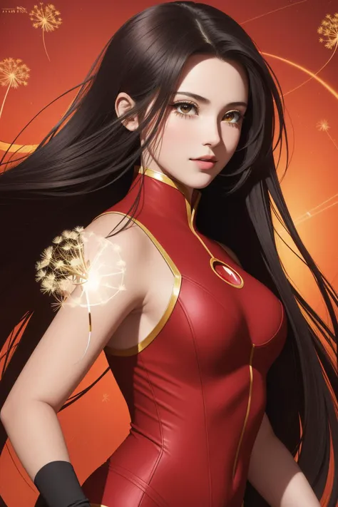 1girl, fantasy Concept art, dense woods with Dandelion, best quality, eye-level shot of a Familiar Repulsive Berber ([prune:Fitness trackers:2] of Prey:1.3) , it is anthropomorphic reimagined as a Xenogears game character, it is with electric red ornaments, complex Primary Colors background, Stormy weather, FOV 90 degrees, Realistic, Peaceful, Afropunk, Reflected light, 80mm, Polychromatic, deep red outlines, poster art, RTX, photolab