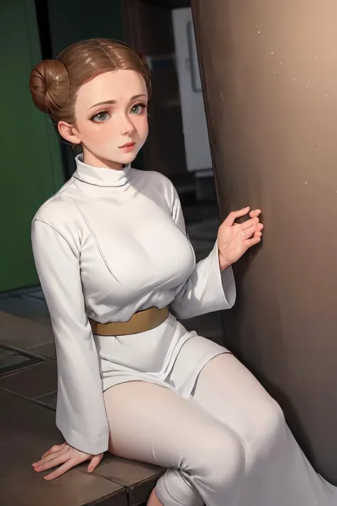 (masterpiece, best quality), 1girl, <lora:princess_leia_organa_solo:1> princess_leia_organa_solo, short hair, hair bun, white dress, white clothing