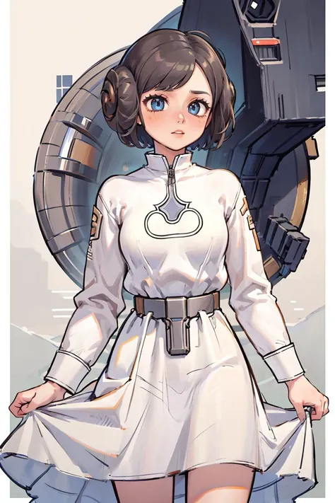 (masterpiece, best quality), 1girl, <lora:princess_leia_organa_solo:1> princess_leia_organa_solo, short hair, hair bun, white dress, white clothing