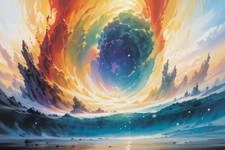 masterpiece, painted world, colorful splashes, <lora:Painted World-000006:.8> by Shinseng Tatum: \u16:16.: <https: //vk, jp/jpg/jpg/w3q/100cd72874ea339981a4c1381f5a5f-1ddf7e796da9c6f5 cbd, background world: A highly detailed and realistic painting by Akira Toriyama, T Allen Lawson and Ian Brady, rich deep colour and colour palette
