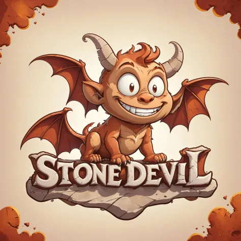 <lora:Web_Cartoon:0.8> cute, "Stone Devil" text logo, a happy gargoyle floating in mid air sits on top of a banner, spatial warped illustration, 3d embossed text, outline, rusty effect, professional graphics, vector art, simple background <lora:dvr-ftl:0.8>