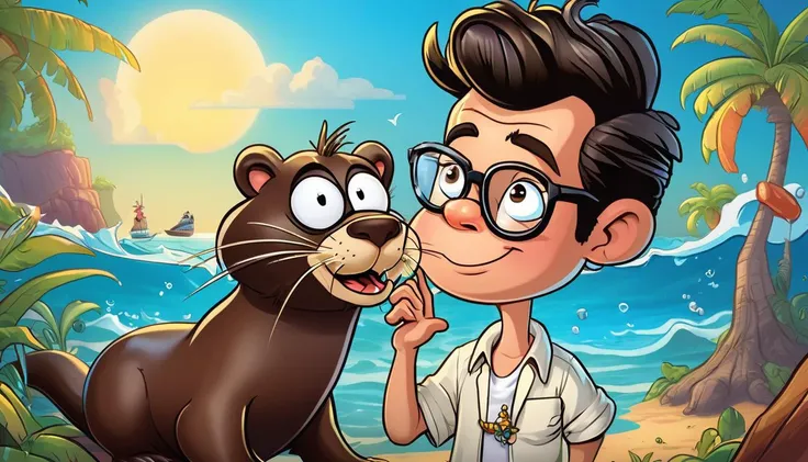 impactful paint of cute portrait of Ace Ventura with a sea lion <lora:Web_Cartoon:0.8>, highly detailed, 8k, sharp, professional, clear, high contrast, high saturated, , vivid deep blacks, crystal clear