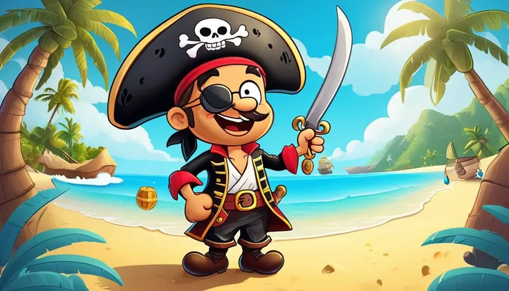 impactful paint of a cute pirate in a caribbean beach  <lora:Web_Cartoon:0.8>,    highly detailed,   8k,   sharp,  professional, clear,   high contrast, high saturated, , vivid deep blacks, crystal clear