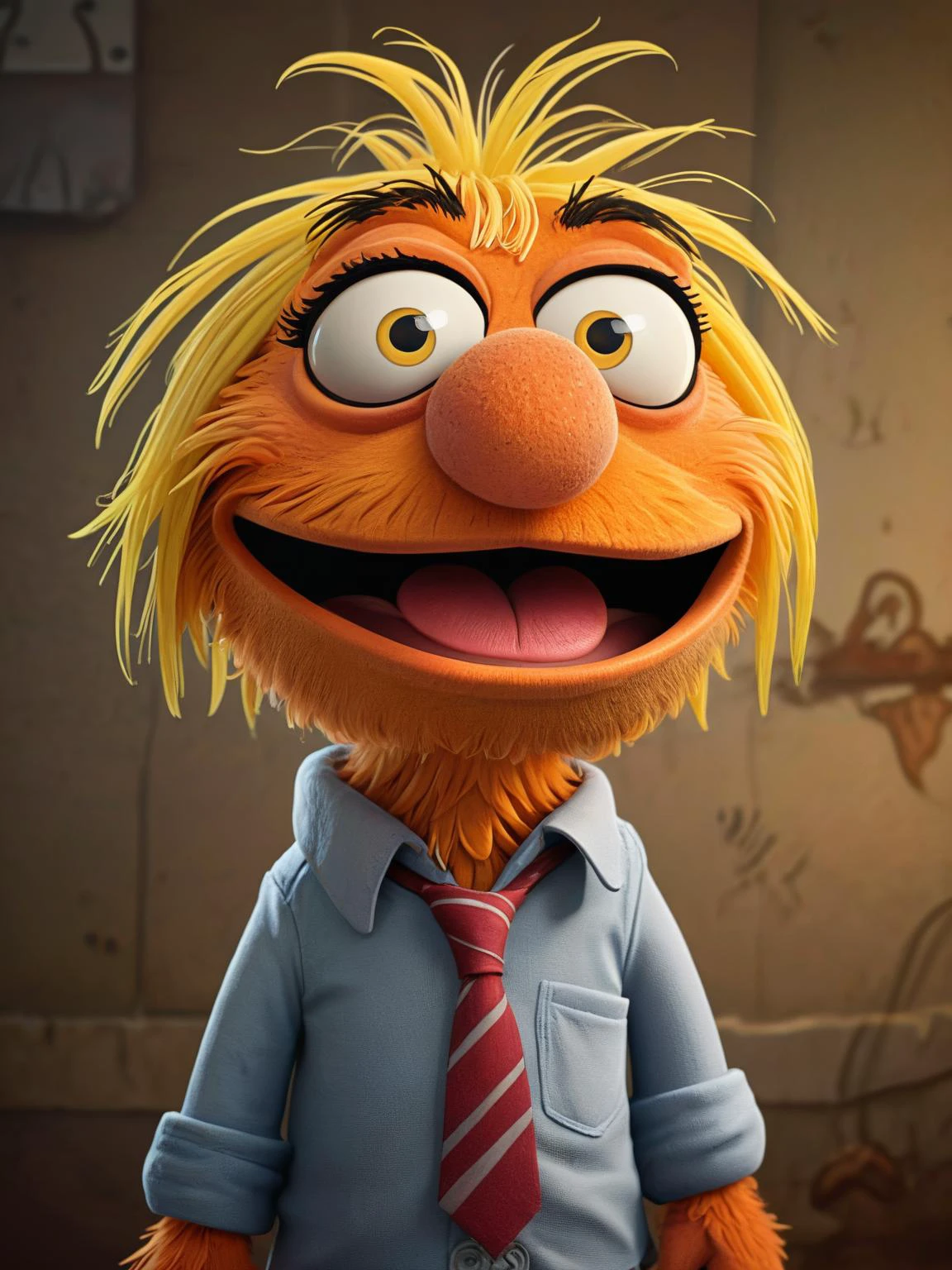 cute, the muppets from the muppets movie, unreal engine character art, mugshot!!!, allan houser, cute monster character design, lorax movie, very angry expression, <lora:Web_Cartoon:0.8>