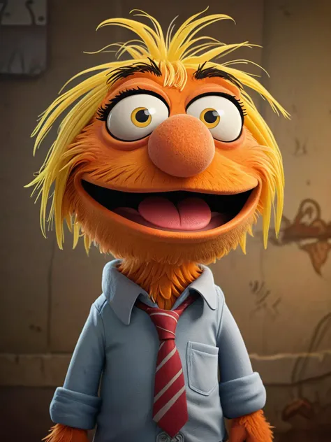 cute, the muppets from the muppets movie, unreal engine character art, mugshot!!!, allan houser, cute monster character design, lorax movie,  very angry expression,  <lora:Web_Cartoon:0.8>