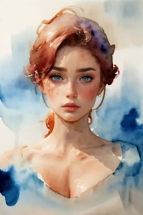 (((nsfw))),((close-up portrait)),candy colors,painting,brush strokes,(watercolor style:1.5),implerfect skin,imperfect face,imperfect body,((drawing ends below her chest)),
a petite mature european woman,very small breasts,wild red hair,pale skin,shy,(defiance512:0.55),(small freckles:0.75),her makeup is smeared from the rain,
retro,color background,rim lighting,
<lora:realistic:0.1>,<lora:sharpen-soften:-0.75>,<lora:Ink scenery:0.6>,<lora:zyd232_InkStyle_v1_0:0.25>,<lora:Ink_Painting:0.4>,