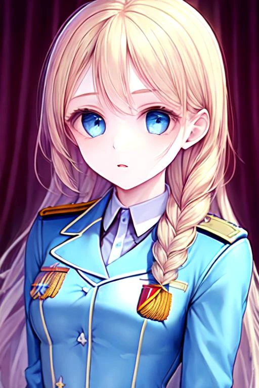Heidi Velochek (female, , long braided blonde hair, blue eyes, Russian, small bust) formal military dress