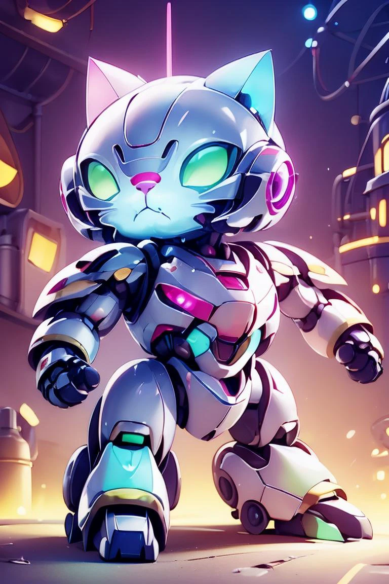 <lora:ç»å¨æºç²å¨ç©årobotzoo_v1.0:0.8> robotzoo, cute, full body, glowing, cat mecha,Science Fiction,(factory:1.5),bokeh, head of mecha