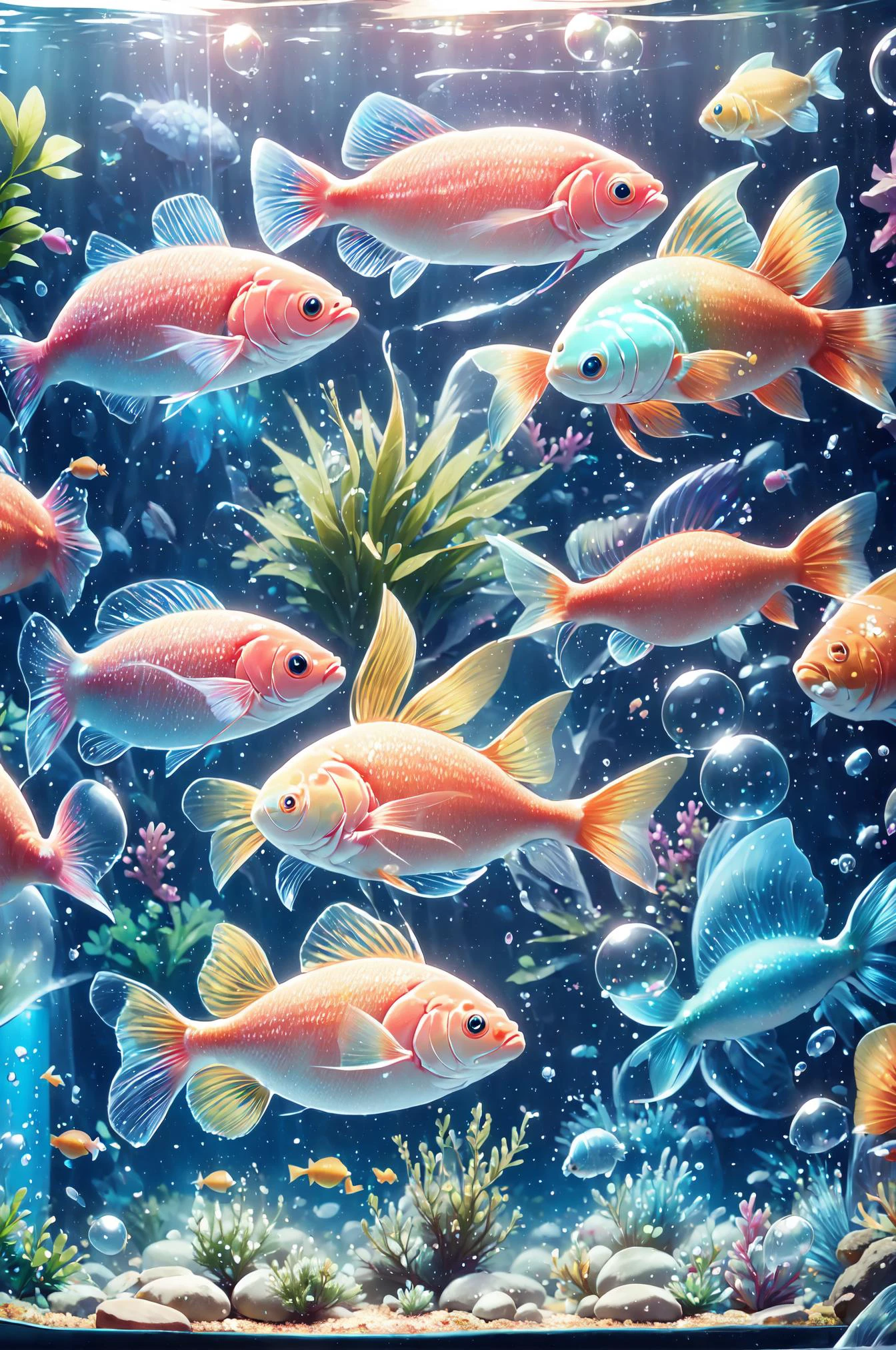 <lora:hyå¨ç©åv1.0_zoofun:0.85> zoofun,fishes,aquarium,dim lighting, professional photogenic,bubble,