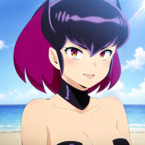 <lora:kurama001:0.5>,<lora:add_detail:1>,<lora:boldline:-0.8>,<lora:noline:0.3>,looking at viewer,parted lips,smile,
Kurama_cute,cute,1girl,
black choker,
strapless,black leotard,bare shoulders,collarbone,cleavage,navel,
elbow gloves,
black footwear,
natural light,sky,ocean,