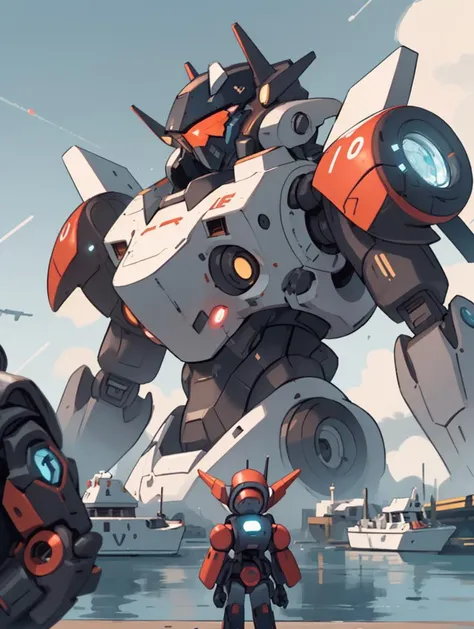 cinematic, aesthetic, (masterpiece:1), cgmech, a ((Establishing Shot of microbot)), ((look at the camera)), Harbor Hyperspace,Abyssal Plain as background <lora:nijiMecha:1@0,.5@.4>