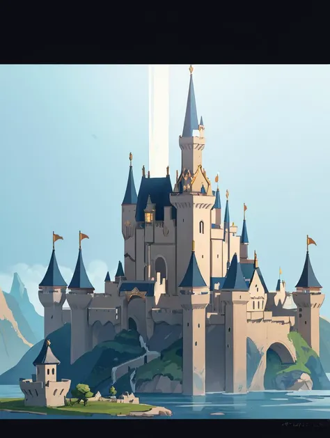 cinematic, aesthetic, (masterpiece:1), A Medium Close Up of a (fantasy castle) in the (kingdom of water elemental), in the natural light of evening