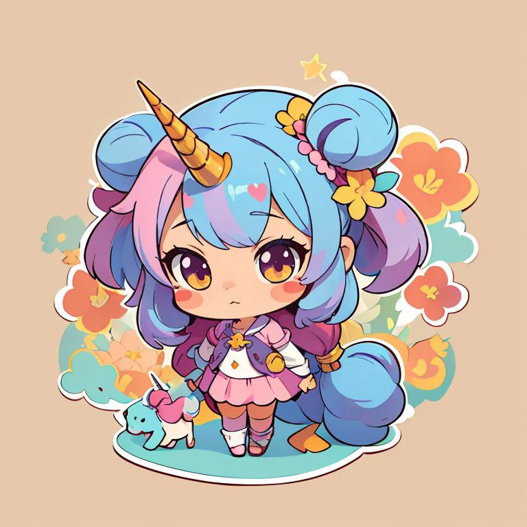 flat shaded western comic book style,(masterpiece, top quality, best quality, official art, (masterpiece),Kawaii unicorn,sticker,stickers,  <lora:StickersRedmond15Version-Stickers-Sticker:0.8>,chibi,