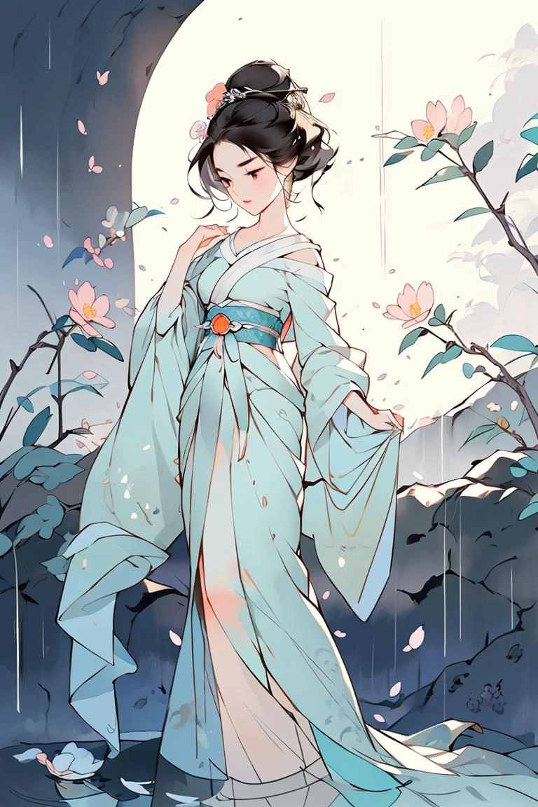 (chibi:0.8), (best quality, masterpiece),<lora:C_gongbi:1>, -Eyebrows are like willow leaves in early spring, often containing rain and hatred; face islike peach blossoms in March, hiding the moonlight. The slender waist is graceful, and therestrained swallows are lazy: The jade appearance is enchanting, and the flowers explainthe lanquage, and the fragrance is graceful and graceful, <lyco:GoodHands-beta2:1.0> ,
