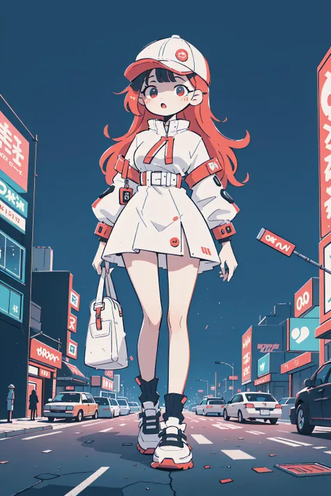 (Cyberpunk, Neon), (elegant:1.1), futuristic tall woman, white dress with neon accents, large augmented reality hat, urban backdrop, neon lights casting vibrant glow, high-tech fashion, sleek and edgy look, insane details, intricate details, hyperdetailed, <lora:add_detail:-1><lora:keke-strong:1.0>