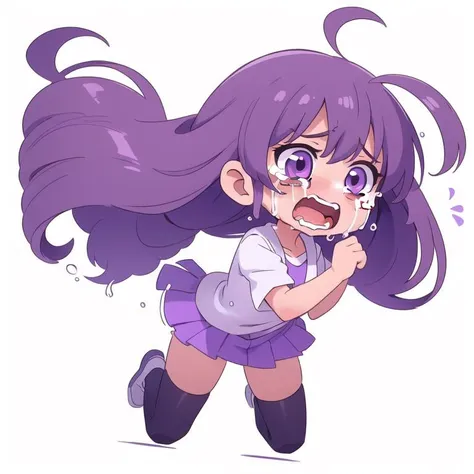 anime, (solo:1.2), (crying:1.3) 1girl, crying, tears, simple white background, (purple:1.2), full body, solid white outline