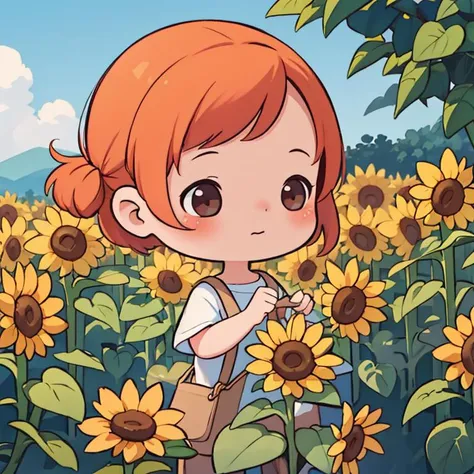 (masterpiece:1.3), (best quality:1.3), 1girl, outdoors, sunflower, chibi avatar, <lora:chibi_avatar_v1:0.6>