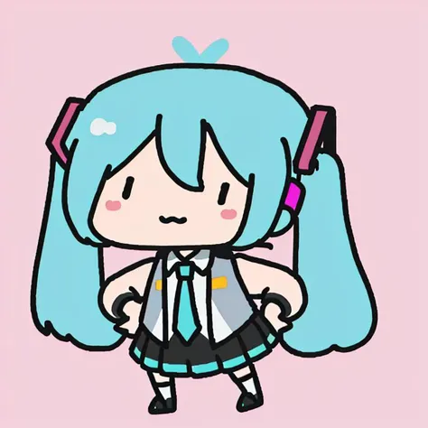 Hatsune Miku chibi, smug look<lora:child-drawing:1.0><lora:child-drawing:1.0>