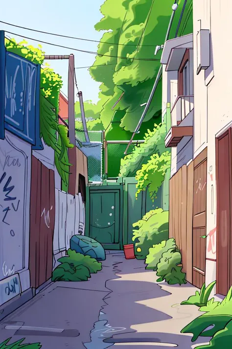 wide view of an alley in Montreal  <lora:montreal_alleys:1.2>