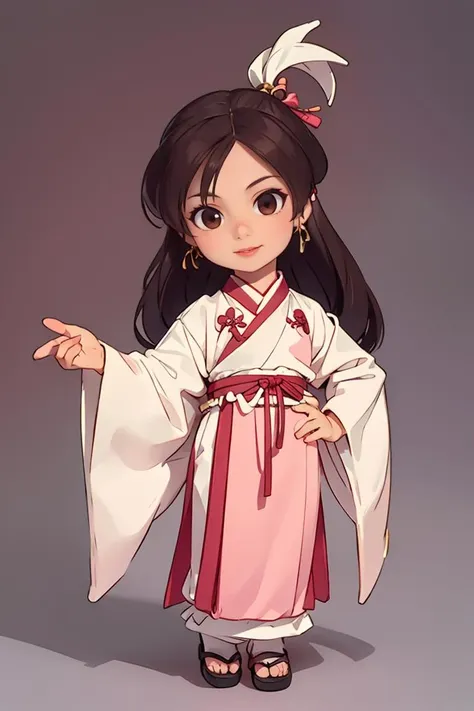 1girl,earrings,solo,jewelry,long_hair,lips,realistic,brown_eyes,<lora:WengMeiLing01:1>,(chibi:0.8),full body,hanfu,<lora:GoodHands-vanilla:1>,