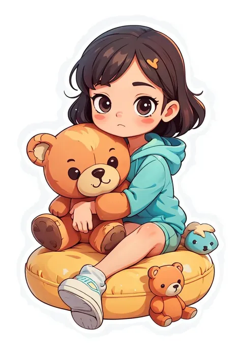 masterpiece,best quality,high quality,sticker,1girl,hugging teddy bear,wariza,in room,sunlight,stuffed toy,hoodie,simple background,<lora:Cartoon_cute_sticker_v02:0.8>,<lora:GoodHands-vanilla:1>,