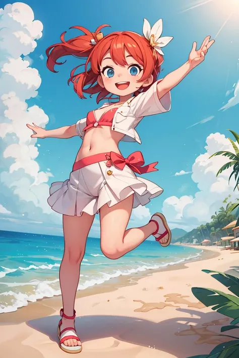 dynamic, masterpiece,best quality,1girl,smile, pop, fancy,beach,sand,jump,stylish pose,<lora:more_details:0.3>,<lora:GoodHands-vanilla:1>,