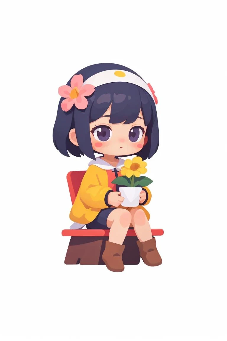 <lora:Color_Icons:0.8>,coloredic0n icon,<lora:cute_blindbox_v2:0.3>,blindbox,1girl,solo,sitting,flower,blush stickers,holding flower,White background,