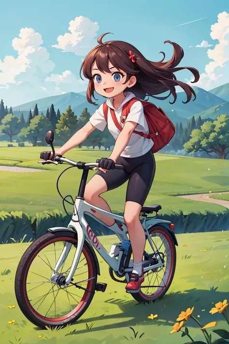 full body,((best quality, masterpiece)),dramatic,1 girl riding a bike pilot,smile,farm background,<lora:more_details:0.3>,<lora:GoodHands-vanilla:1>