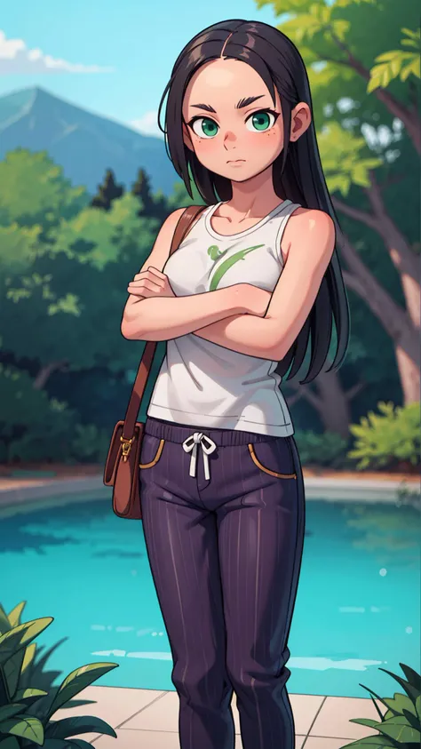 photorealistic, (4k), depth of field, (realistic skin texture), extremely detailed, intricate, hyper detailed, professional photography, bokeh, high resolution, sharp detail, <lora:add_detail:0.7>
<lora:Amane:0.7>long hair, black hair, green eyes, Pinstripe pants and Swim shorts, in location: luxurious mansion, crossed arms, resolute looking, (Masterpiece:1.3) (best quality:1.2) (high quality:1.1)