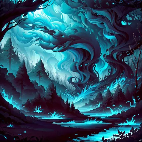 masterpiece, absurdres, extremely detailed, <lora:MadeOfFireAI:1>, madeoffireai, blue fire, forest, day, volumetric lighting,