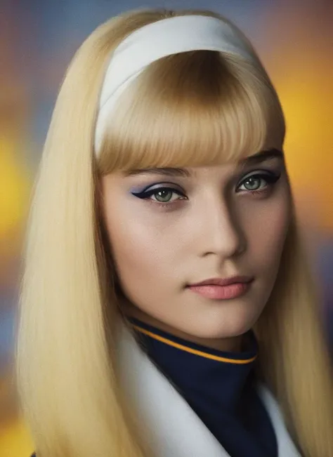 portrait of a beautiful student girl svetlichnaya <lora:svetlichnaya34:0.8>, long hair, bangs, colorful makeup, 1970s fashion style, wearing sailor student uniform, sly smile, epic, 8k, raw photo, award winning photo, 50mm, on focus, highly detailed skin, detailed face, detailed eyes, she looking in the eyes,  (photo, studio lighting, hard light, sony a7, 50 mm, matte skin, pores, colors, hyperdetailed, hyperrealistic)