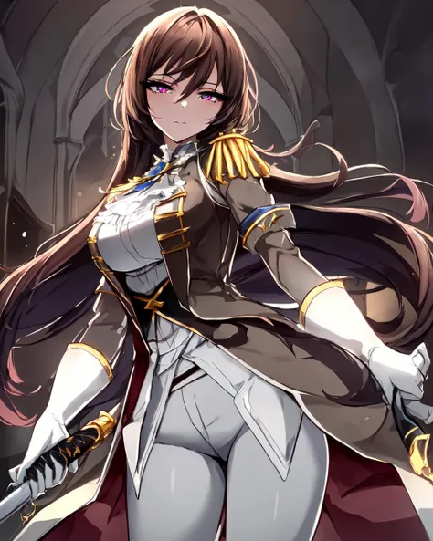 (masterpiece), best quality, highres, 4k, 8k, Detailed Illustration, intricate detail, cinematic lighting, amazing quality, 1girl, fit female, amazing shading, soft lighting, facing camera, perfect eyes <lora:e7stylev2:1> e7style, <lora:e7 Celine5:0.8> e7 Celine, burgundy eyes