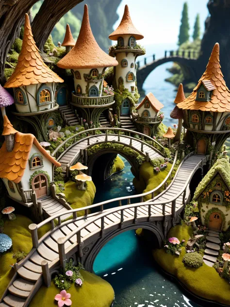ral-mold, A whimsical scene of a mold-covered fairy village, with tiny houses, bridges, and gardens all intricately detailed in mold textures <ral-mold-sdxl:0.5>, dynamic, cinematic, masterpiece, intricate, hdr.