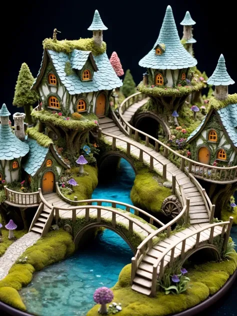 ral-mold, A whimsical scene of a mold-covered fairy village, with tiny houses, bridges, and gardens all intricately detailed in mold textures <ral-mold-sdxl:1>, dynamic, cinematic, masterpiece, intricate, hdr.