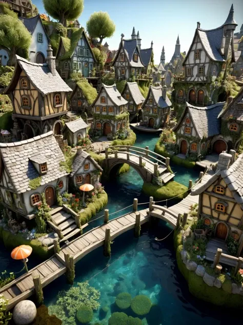 ral-mold, A whimsical scene of a mold-covered fairy village, with tiny habor, fishing boats, shops, houses, bridges, and gardens all intricately detailed in mold textures <ral-mold-sdxl:0.5>, dynamic, cinematic, masterpiece, intricate, hdr.