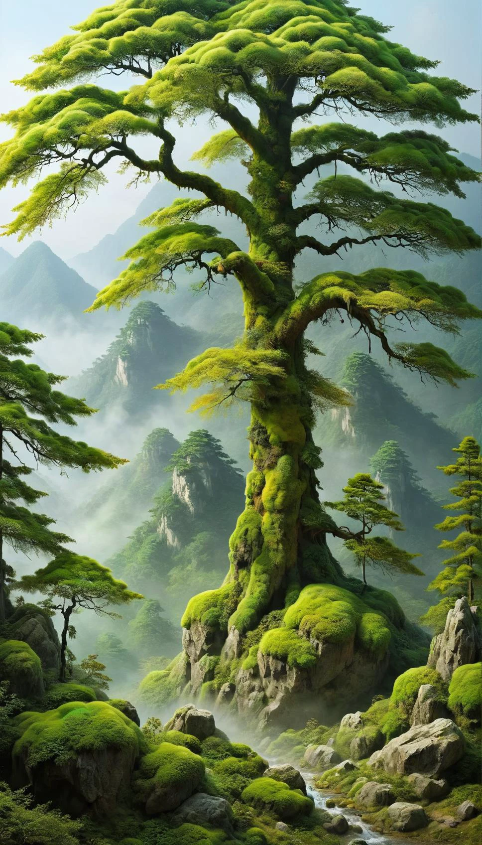 Chinese landscape painting,inspired by Wang Ximeng's landscape painting works Thousand Miles of Rivers and Mountains,
ral-mold,<lora:ral-mold:0.5>,Abstract,deconstructive,made up of mold colonies,is colorful and full of life,ovrgrwth,<lora:ovrgrwth:0.5>,
the inscription says ((("XUNYINZHEBUYU-TANG-JIADAO"))),
Use mineral lime and lime green to color,so that the mountain stone appears thick and green,the picture is hearty,rich,and the color is strong and brilliant,
Asked the young boy under the verdant pine tree,he said that his master had gone to the mountain to collect medicine. He only knew that it was in this big mountain,but the clouds in the mountain did not know his whereabouts.,
A small number of red maples dot the forest,