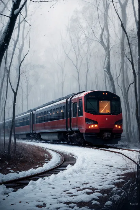 (art by Atey Ghailan:1.0) , (art by RHADS:0.7) , fairy tale, landscape of a Mesmerizing The Dead Marshes and Bullet Train, woods and jungle, Snowing, Grim, absurdres, high quality, <lora:add_detail:0.8>