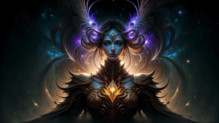 <lora:style-BaroqueAI:0.6> <lora:style-kVoidEnergy-v1:1> breathtaking masterpiece, (symmetry:1.8), best quality, highest quality, highly detailed, exquisite, award winning 8K digital painting of an ethereal and (incredibly beautiful female alien:1.4) with luminescent body parts that shimmer like stardust (lying gracefully on a steep cliff:1.2), casting a watchful gaze over (the galaxy:1.33), a small (fluffy creature:1.4) rests on her shoulder, intricate details, golden ratio, BaroqueAI, v0id3nergy, by Louis Royo
