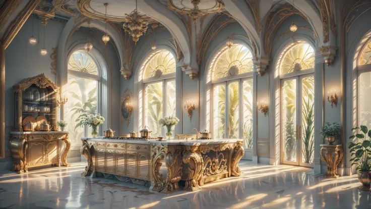 maximalist kitchen with lots of flowers and plants, white walls, golden light, award winning masterpiece with incredible details big windows, highly detailed, harper's bazaar art, fashion magazine, smooth, sharp focus, 8k, octane render, <lora:IvoryGoldAIv2:1.0> <lora:more_details:0.55>