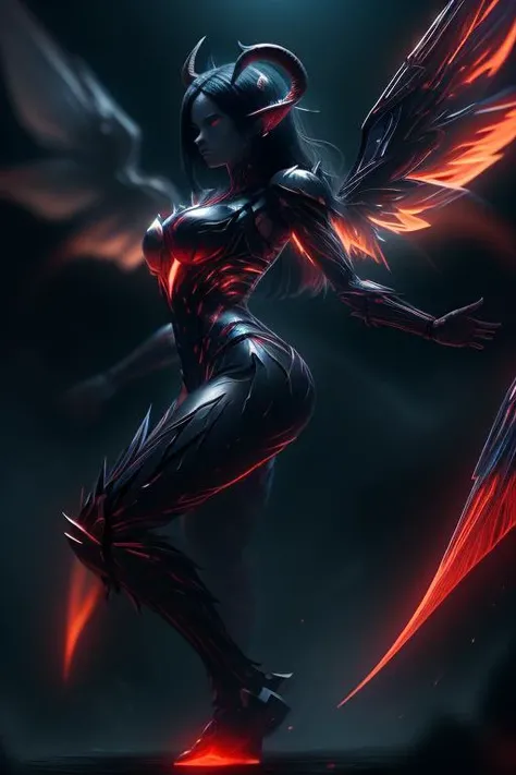 Digital painting of Female Devil,Godddes,Powerful,(Eternal Horns),Dynamic Pose,From below,Tattoed face,(Enormous wings:1.3),Oversized wings,(Humanoid),Celestial Winged Warrior,Beautiful Body,Detailed,(8k UHD:1.2),trending on artstation,Deviantart,aesthetic,Fractal body,intricate detailed medieval armor,Reflections,Octane render,Unreal engine 5,queen of Shadows,(Glowing Effects),sharp focus,entity,detailed,Demon_Theme,atmospheric,Ominous,Maligant,analog,Looking at the viewer,Vivid Background, <lora:MagmaTech:0.6>, <lora:CrystallineAI:0.7>,crystallineai,Very long hair,Multicolor hair, <lora:Unholy:1>,Hairs berween the eyes