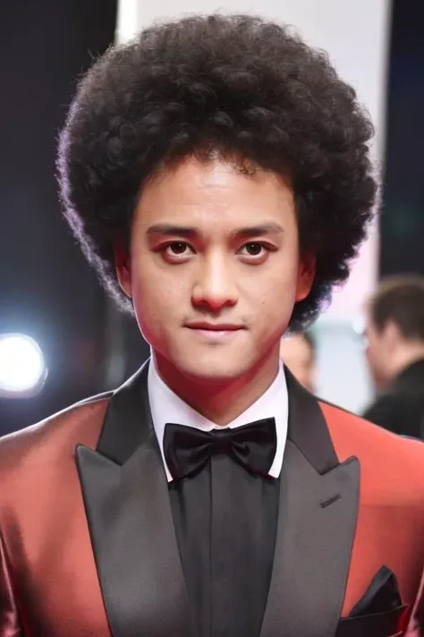 a men as a movie star, (portrait:1.2), (half body:1.2),(face focus:1), Afro, modelshoot style, (extremely detailed CG unity 8k wallpaper), Intricate, High Detail, Sharp focus, dramatic,((movie premiere gala)), ((standing on the red carpet)), ((paparazzi in the background)), (looking at viewer), (detailed pupils:1.2), (elegant suit:1.3)   <lora:zhaoyingjun:0.8>