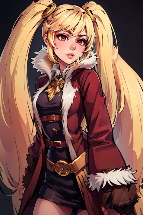 ((masterpiece)), ((best quality)), 1girl, adult, long hair, ((blonde hair)), very long blonde hair, ((intimidant look)), ((close-up)), profile image, green eyes, black and red clothes, sexy, dark colors, brillant eyes, ((coat with fur)), ((wavy hair)), exposed skin, ((sexy pose)), ((intimidant look)), good anatomy, ((dark sage clothes)), ((straight cut bangs)), emotionless, intimidant, ((beautiful eyes)), dark background, close up, ((detailed eyes)), beautiful eyes, ((detailed face)), hair bang, frontal look, evil, relaxed, smile, magical goddess othinus, detailed face, eyepatch, full body, ((detailed))
