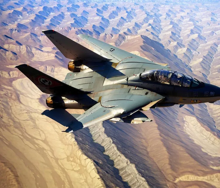 (masterpiece, best quality:1.2), ultra-detailed, F14 Jet, view from top over desert (realistic:1.5), <lora:EdobF14_v1.0:1>