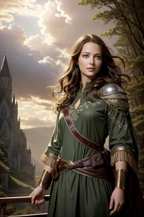 best quality, masterpiece, (<lora:AmyAcker-RealVision-V1.0:1> ara, brown hair, brown eyes), in the style of trevor goring, red hair, green eyes, (Style-SwampMagic:0.4), portrait, looking up, solo, half shot, detailed background, (<lora:ExpeditionStyle:0.6>, ExpeditionStyle theme:1.1) glowing eyes, gentle smile, gentle, light fantasy, bright clouds, floating feathers, arms raised, bright realistic lighting, serene forest in background,