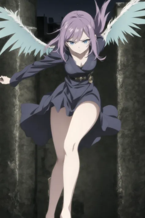 night shot of anime screencap, 1girl, flying. Dark, lit, moody, mysterious