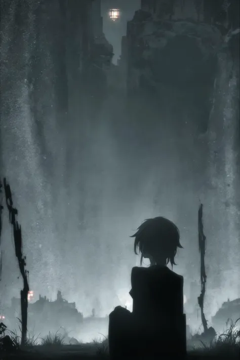 night shot of anime screencap. Dark, lit, moody, mysterious