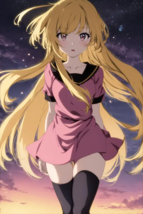 anime screencap, 1girl, solo, very long hair, wind, night