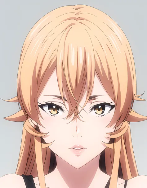 <lora:Erina Nakiri - [Food Wars] - Version 1:0.8> erina, yelow hairs, grey background, lips, long hair, looking at viewer