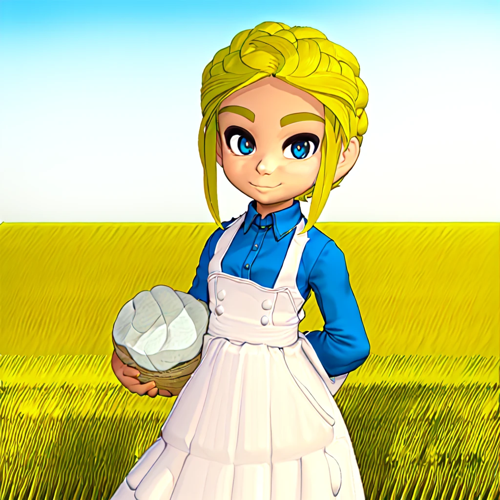 <lora:TFM_Chibi_Zelda:0.6> as a fast food worker, in a field of wheat