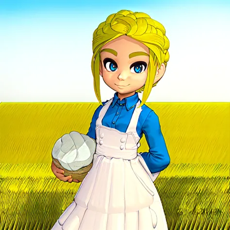 <lora:TFM_Chibi_Zelda:0.6> as a fast food worker, in a field of wheat